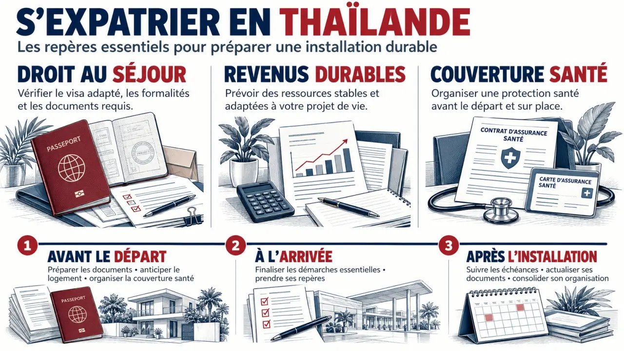 Infographie pratique pour s'expatrier en Thaïlande : visa, budget, santé et démarches