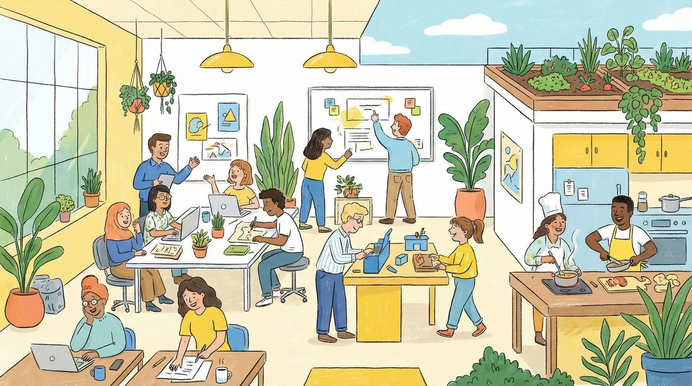 Autoportrait illustré de l'artiste dessinant dans une gare