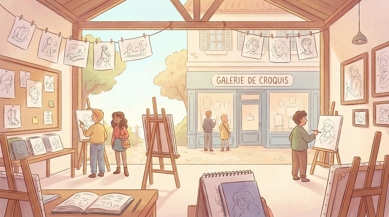 Collage de petits croquis de voyage