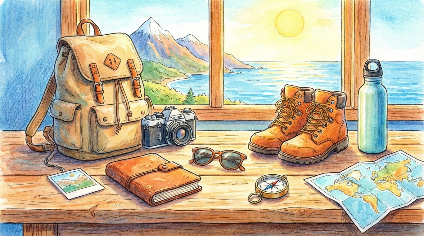 Matériel de dessin étalé sur une table en bois